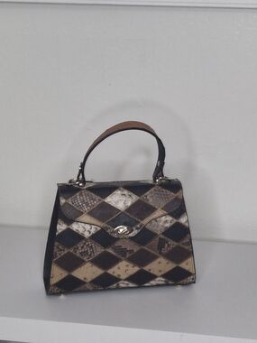 MEXICANA Diamond Patchwork Top-Handle Satchel in Black and Brown